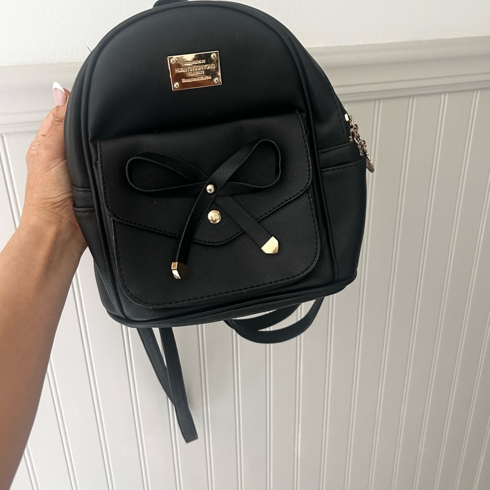 Black Mini Backpack With Bow Accent - image 1